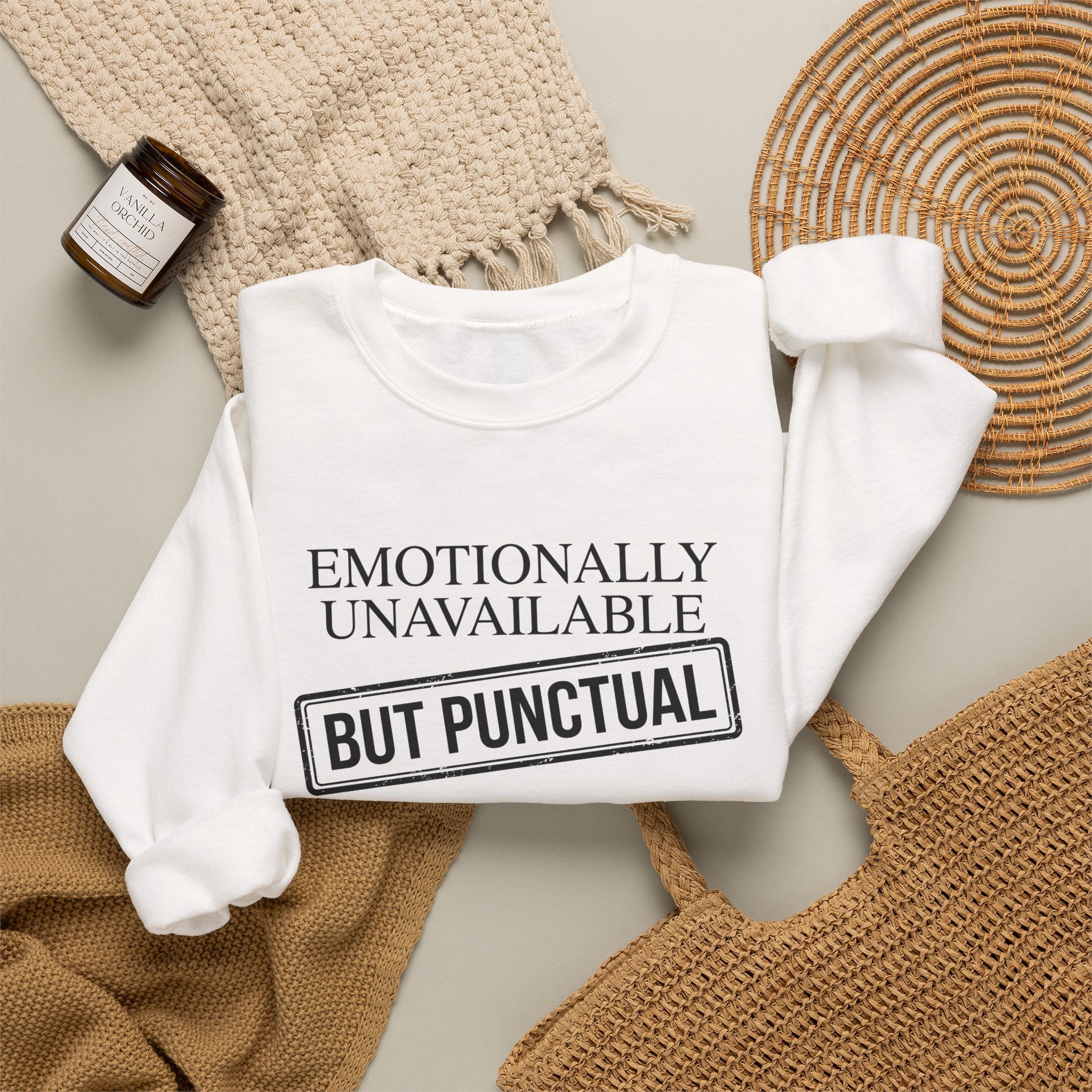 Emotionally Unavailable But Punctual — Crewneck Sweatshirt