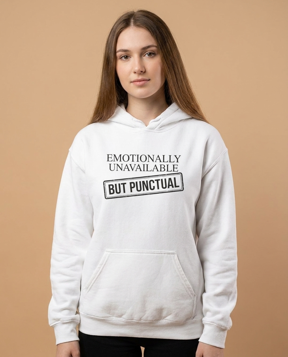 Emotionally Unavailable But Punctual — Hoodie